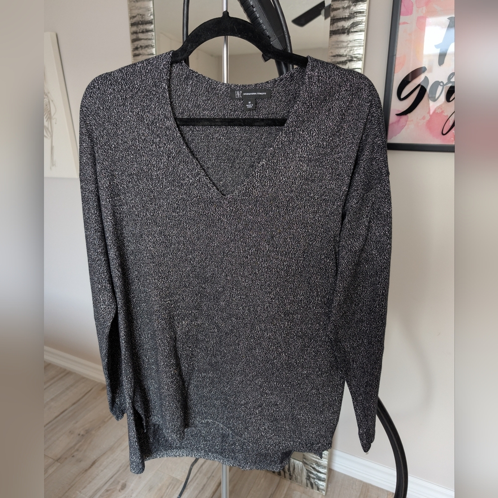 INC International Concepts Sparkle Black V-Neck Sweater